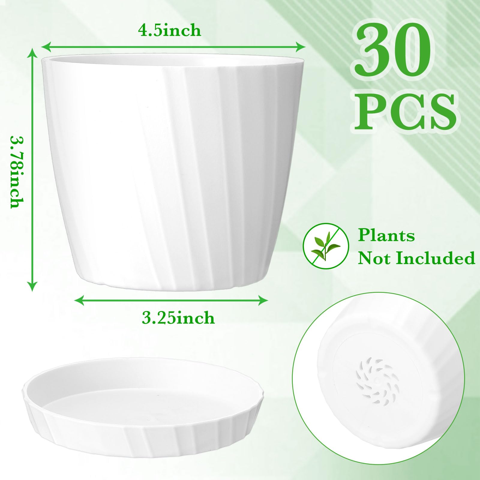 30 Pcs 4.5 Inch White Plastic Plant Pots with Drainage Holes & Saucers
