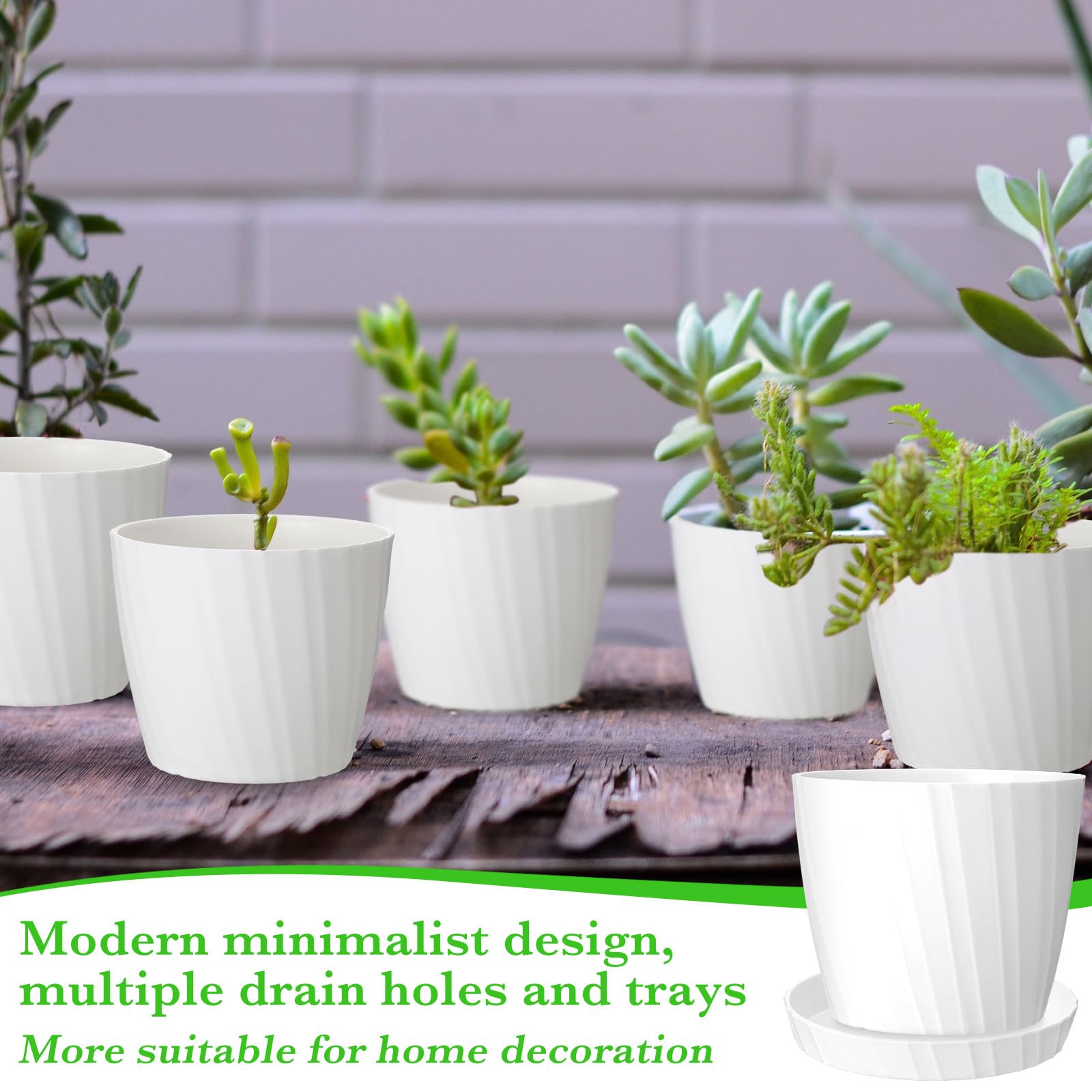 30 Pcs 4.5 Inch White Plastic Plant Pots with Drainage Holes & Saucers
