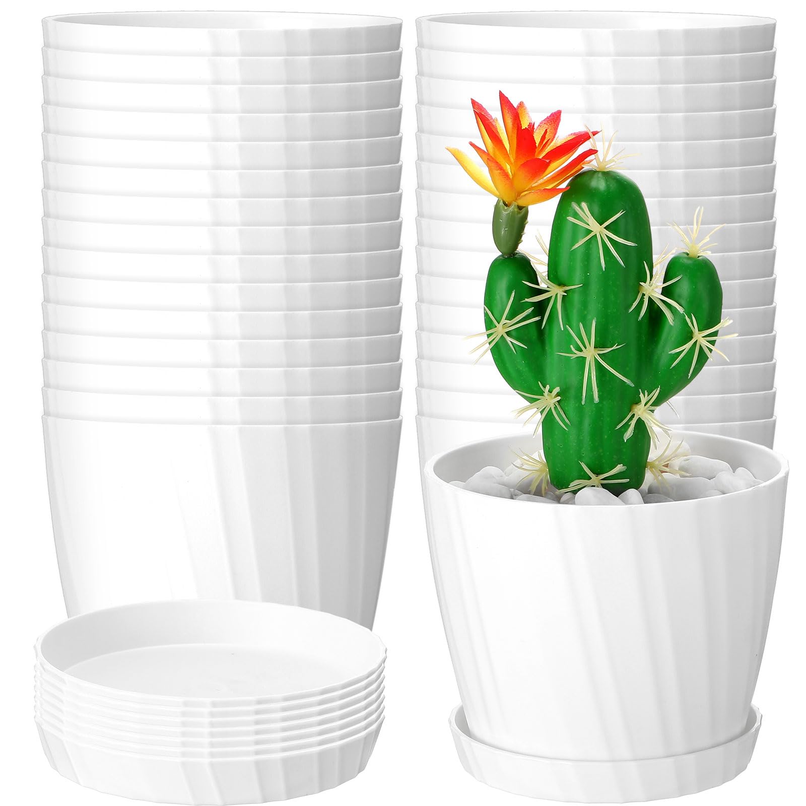 30 Pcs 4.5 Inch White Plastic Plant Pots with Drainage Holes & Saucers