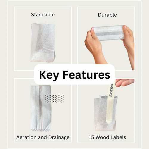 15-Pack Biodegradable 3.5" Plant Grow Bags with Labels