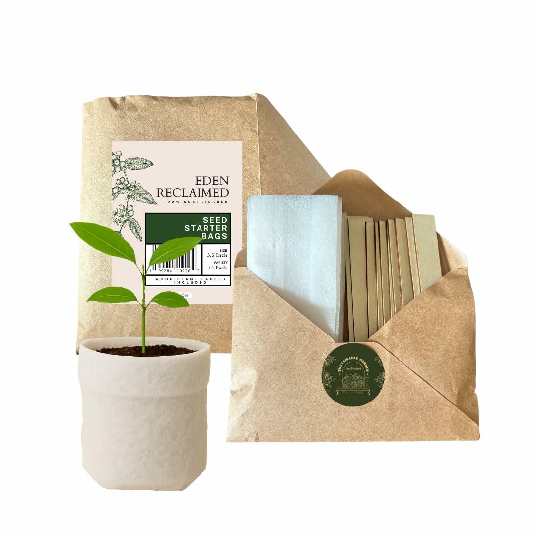 15-Pack Biodegradable 3.5" Plant Grow Bags with Labels