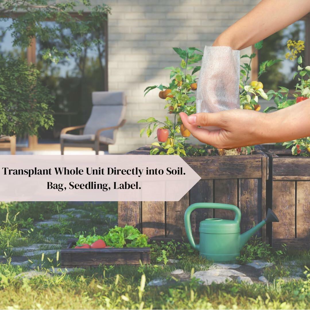 15-Pack Biodegradable 3.5" Plant Grow Bags with Labels